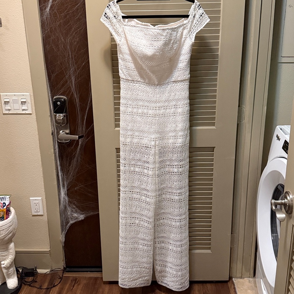 bebe White Lace Jumpsuit